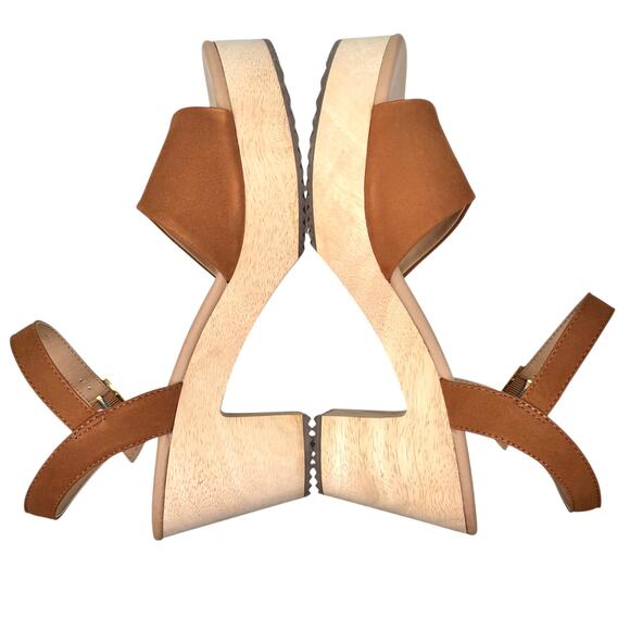 Ann Taylor LOFT Cognac Suede Leather Wooden Platform Clog Sandals Size 7.5 NIB - Picture 7 of 11